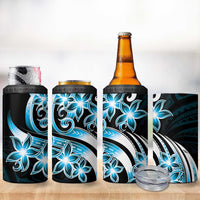 Plumeria Tribal Tattoo 4 in 1 Can Cooler Tumbler Blue Polynesian Pattern