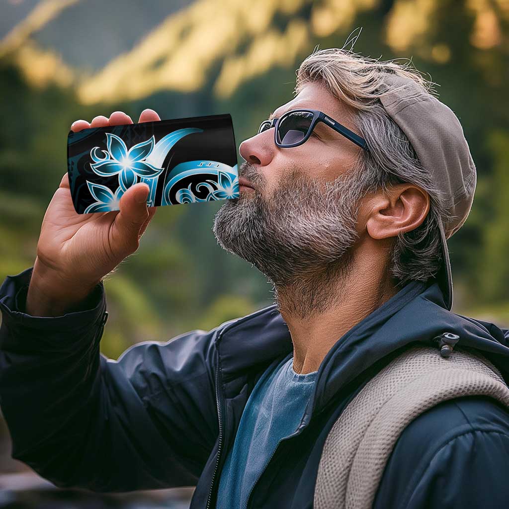 Plumeria Tribal Tattoo 4 in 1 Can Cooler Tumbler Blue Polynesian Pattern