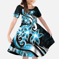 Plumeria Tribal Tattoo Family Matching Mermaid Dress and Hawaiian Shirt Blue Polynesian Pattern LT9 Daughter's Dress Blue - Polynesian Pride