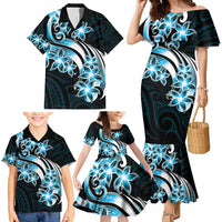 Plumeria Tribal Tattoo Family Matching Mermaid Dress and Hawaiian Shirt Blue Polynesian Pattern LT9 - Polynesian Pride