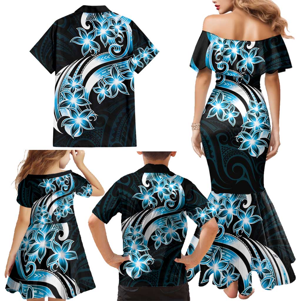 Plumeria Tribal Tattoo Family Matching Mermaid Dress and Hawaiian Shirt Blue Polynesian Pattern LT9 - Polynesian Pride
