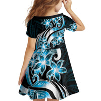 Plumeria Tribal Tattoo Family Matching Off Shoulder Short Dress and Hawaiian Shirt Blue Polynesian Pattern