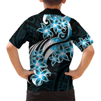 Plumeria Tribal Tattoo Family Matching Short Sleeve Bodycon Dress and Hawaiian Shirt Blue Polynesian Pattern LT9 - Polynesian Pride