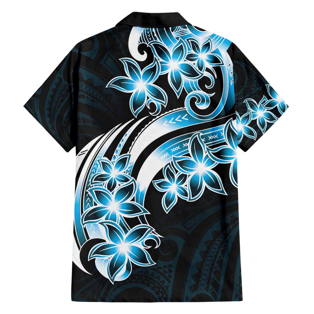 Plumeria Tribal Tattoo Family Matching Tank Maxi Dress and Hawaiian Shirt Blue Polynesian Pattern