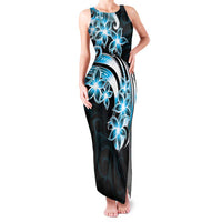 Plumeria Tribal Tattoo Family Matching Tank Maxi Dress and Hawaiian Shirt Blue Polynesian Pattern