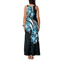Plumeria Tribal Tattoo Family Matching Tank Maxi Dress and Hawaiian Shirt Blue Polynesian Pattern
