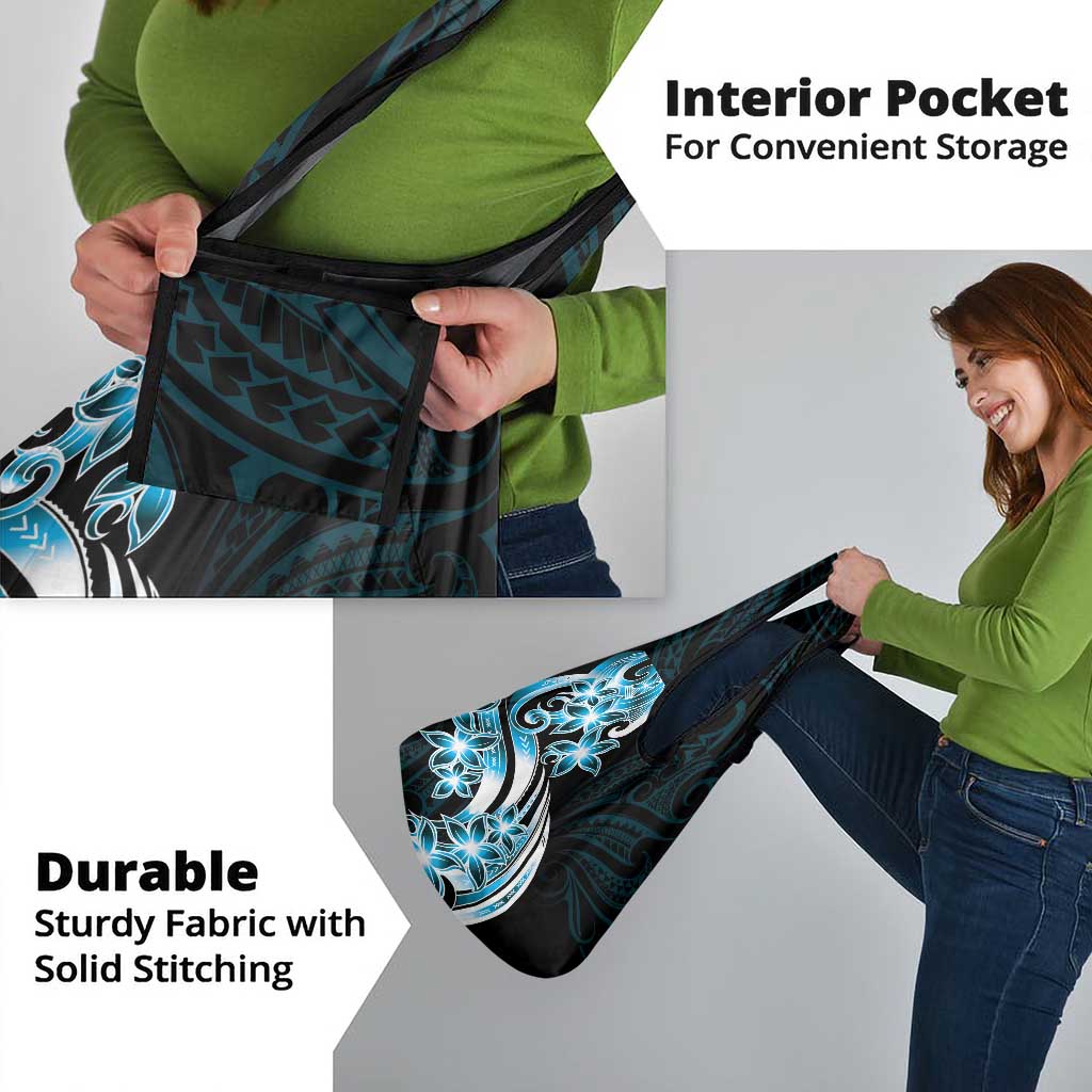 Plumeria Tribal Tattoo Grocery Bag Blue Polynesian Pattern