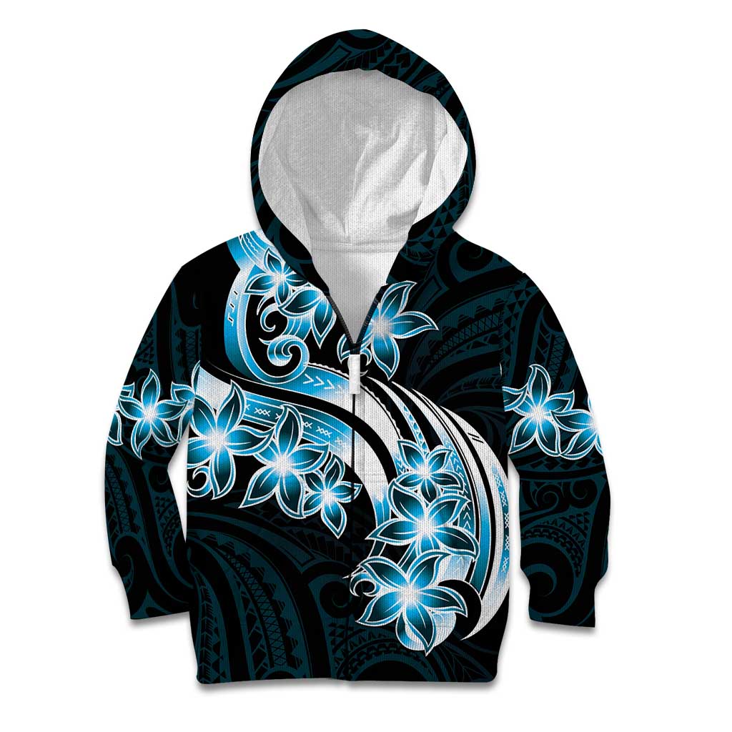 Plumeria Tribal Tattoo Kid Hoodie Blue Polynesian Pattern