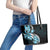 Plumeria Tribal Tattoo Leather Tote Bag Blue Polynesian Pattern