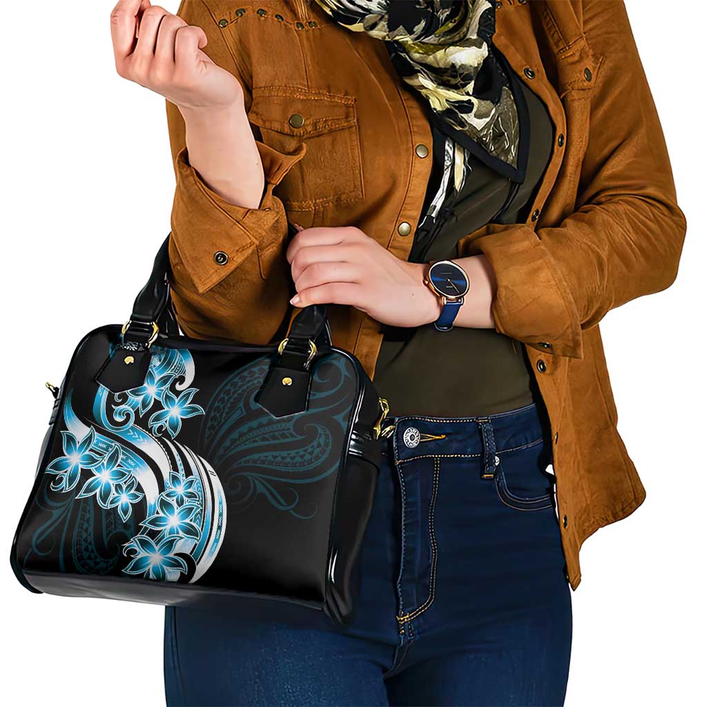 Plumeria Tribal Tattoo Shoulder Handbag Blue Polynesian Pattern