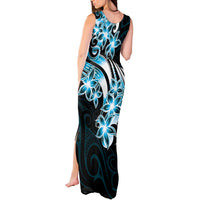 Plumeria Tribal Tattoo Tank Maxi Dress Blue Polynesian Pattern
