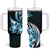 Plumeria Tribal Tattoo Tumbler With Handle Blue Polynesian Pattern