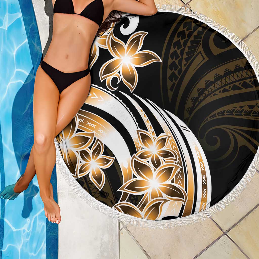 Plumeria Tribal Tattoo Beach Blanket Gold Polynesian Pattern