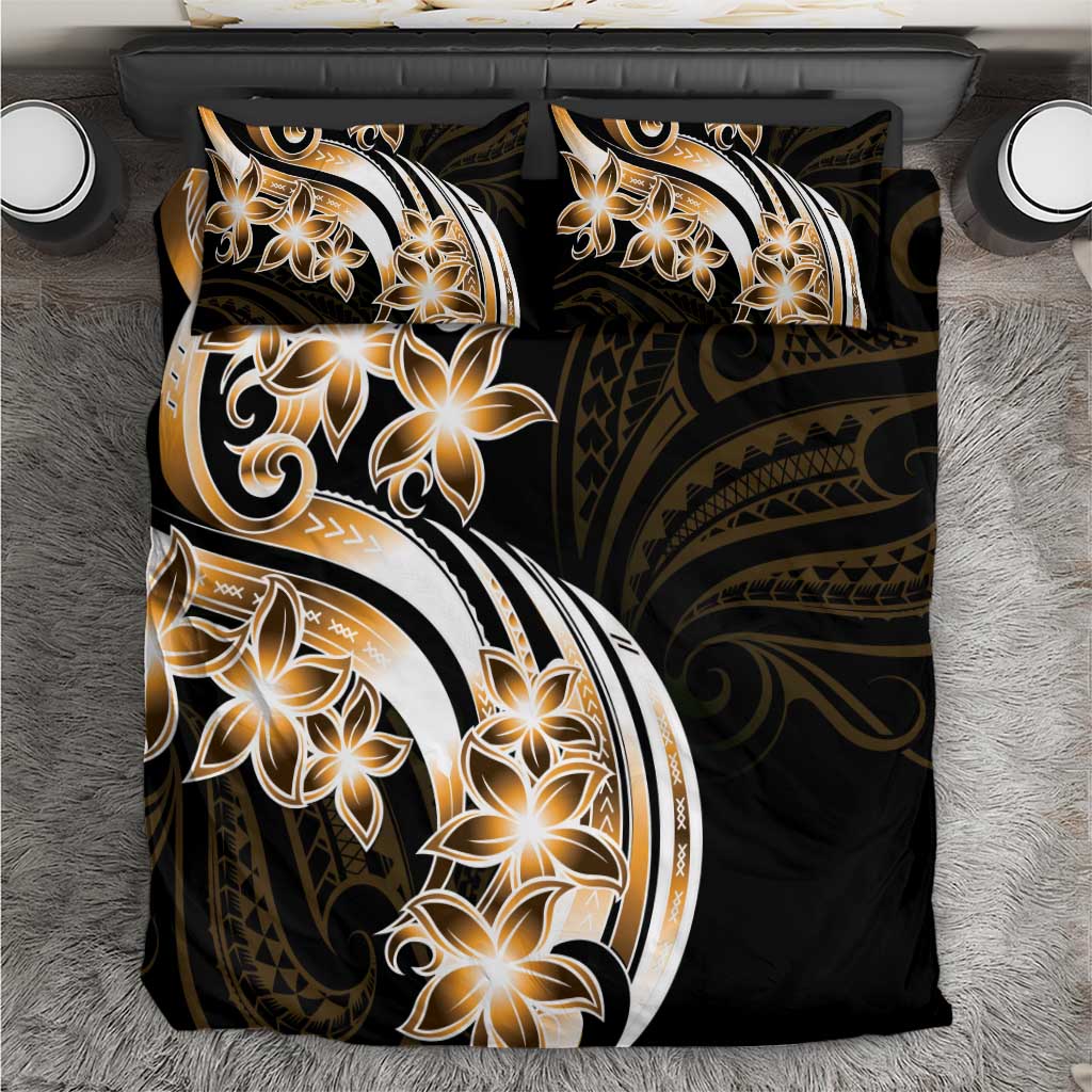 Plumeria Tribal Tattoo Bedding Set Gold Polynesian Pattern