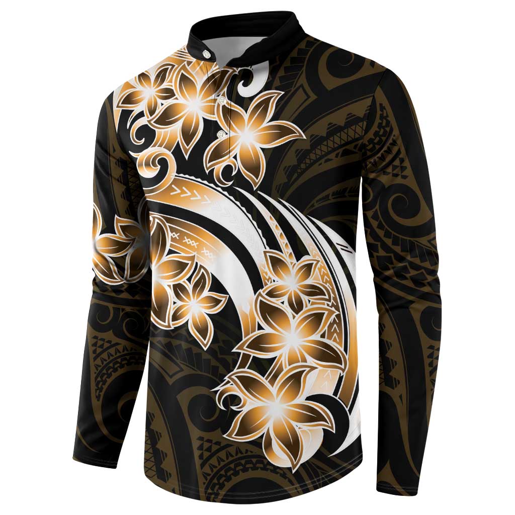 Plumeria Tribal Tattoo Button Sweatshirt Gold Polynesian Pattern
