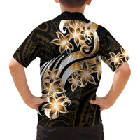 Plumeria Tribal Tattoo Family Matching Off Shoulder Short Dress and Hawaiian Shirt Gold Polynesian Pattern