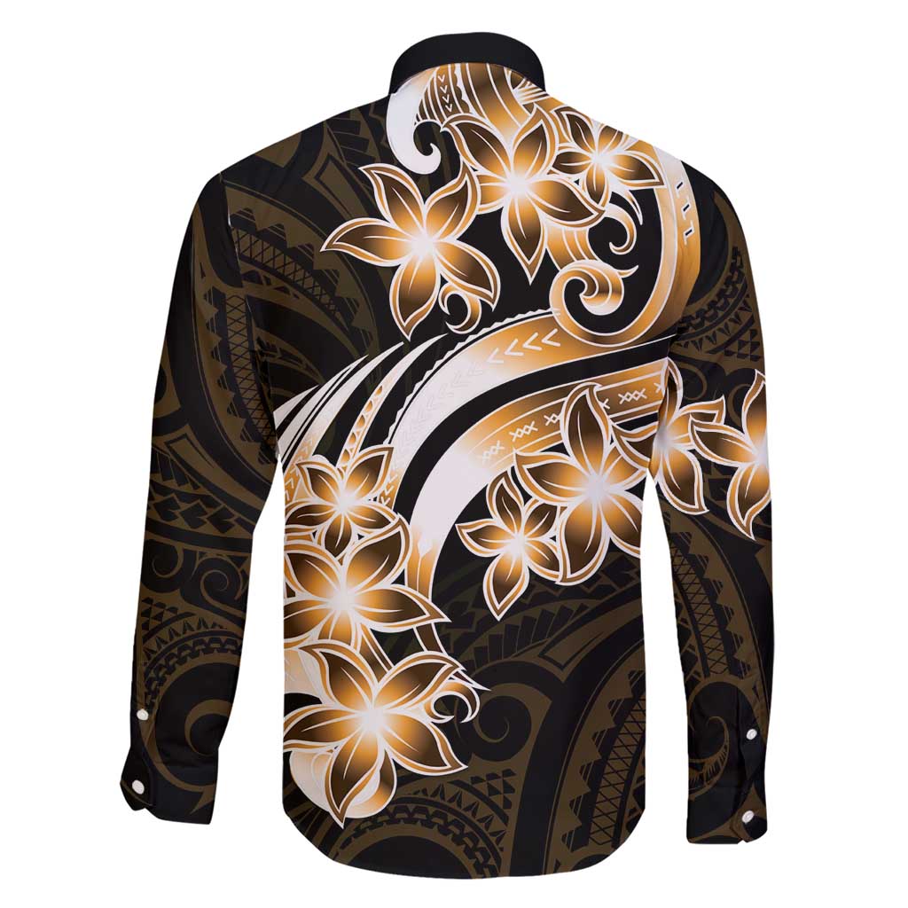 Plumeria Tribal Tattoo Family Matching Short Sleeve Bodycon Dress and Hawaiian Shirt Gold Polynesian Pattern LT9 - Polynesian Pride