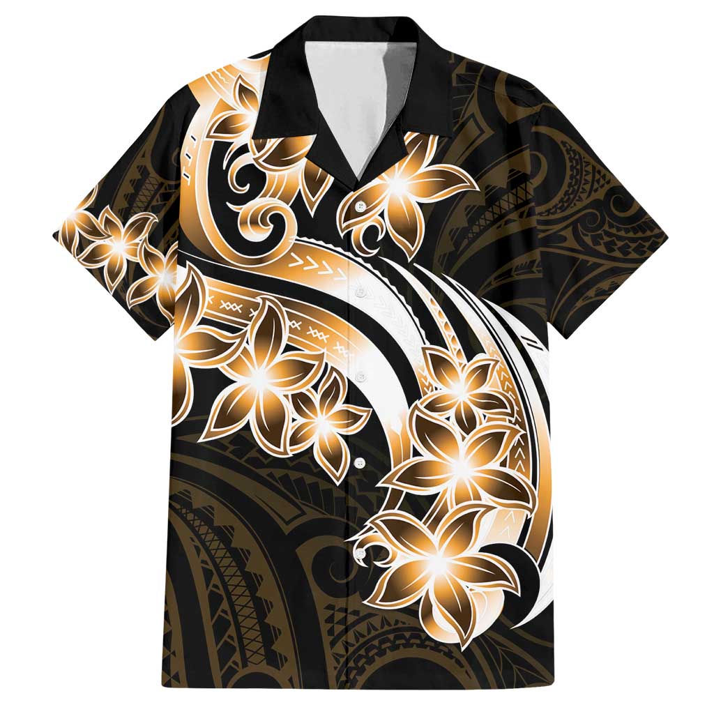 Plumeria Tribal Tattoo Family Matching Tank Maxi Dress and Hawaiian Shirt Gold Polynesian Pattern