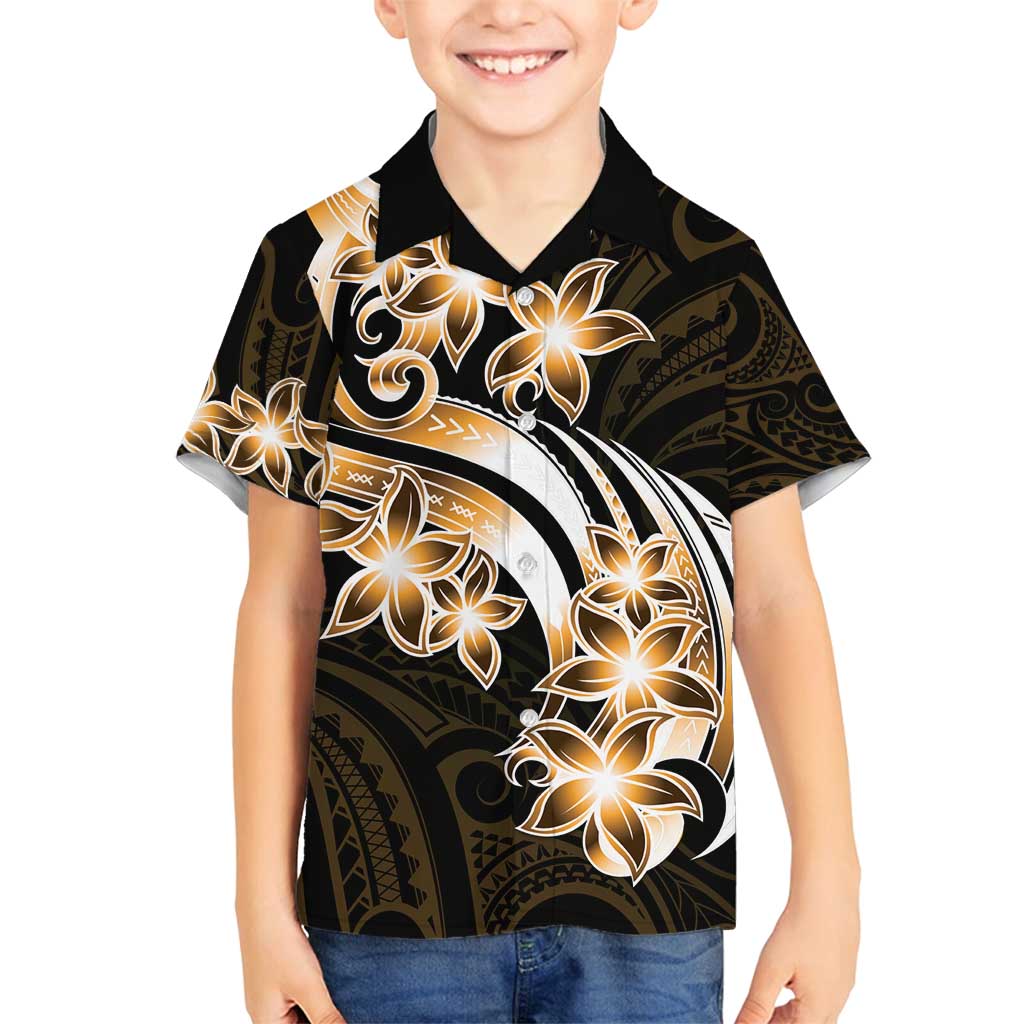 Plumeria Tribal Tattoo Family Matching Tank Maxi Dress and Hawaiian Shirt Gold Polynesian Pattern