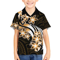 Plumeria Tribal Tattoo Family Matching Tank Maxi Dress and Hawaiian Shirt Gold Polynesian Pattern