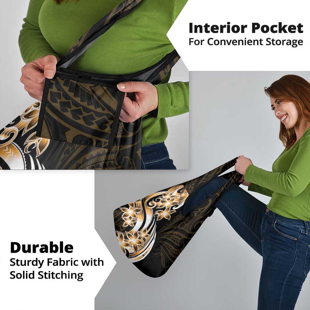 Plumeria Tribal Tattoo Grocery Bag Gold Polynesian Pattern