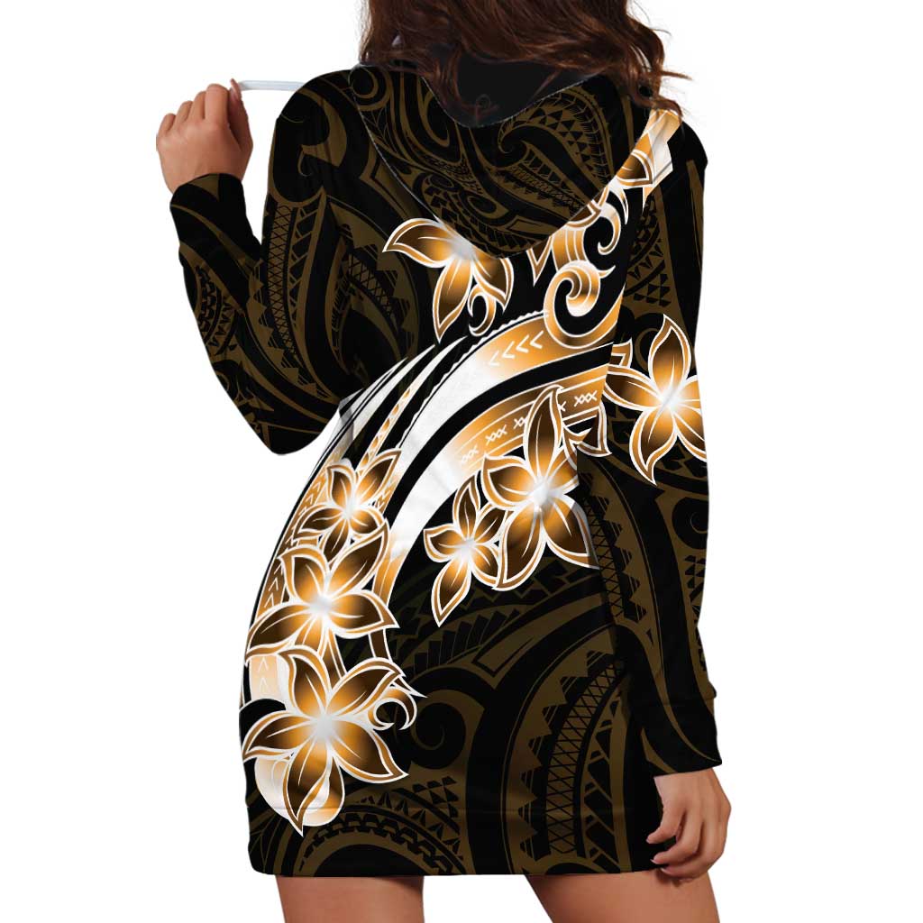 Plumeria Tribal Tattoo Hoodie Dress Gold Polynesian Pattern