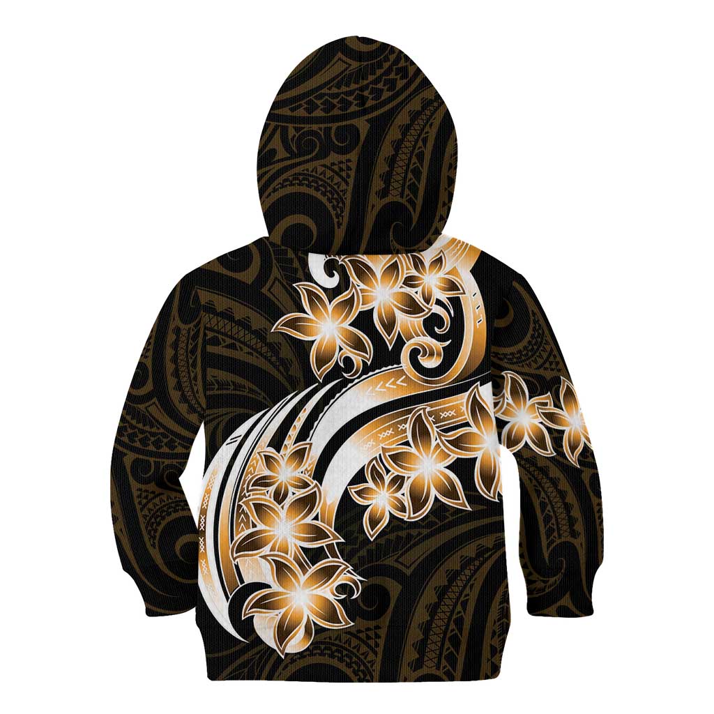 Plumeria Tribal Tattoo Kid Hoodie Gold Polynesian Pattern