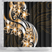Plumeria Tribal Tattoo Shower Curtain Gold Polynesian Pattern