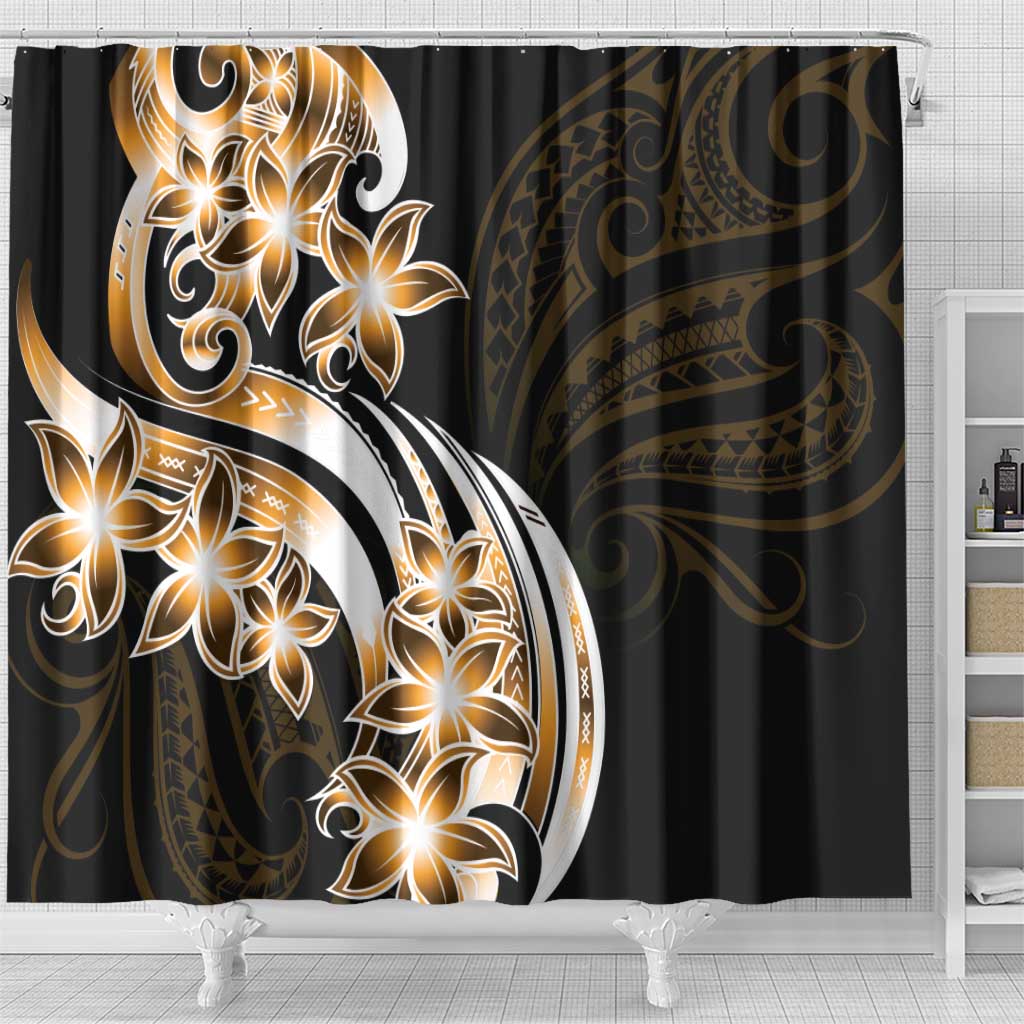 Plumeria Tribal Tattoo Shower Curtain Gold Polynesian Pattern