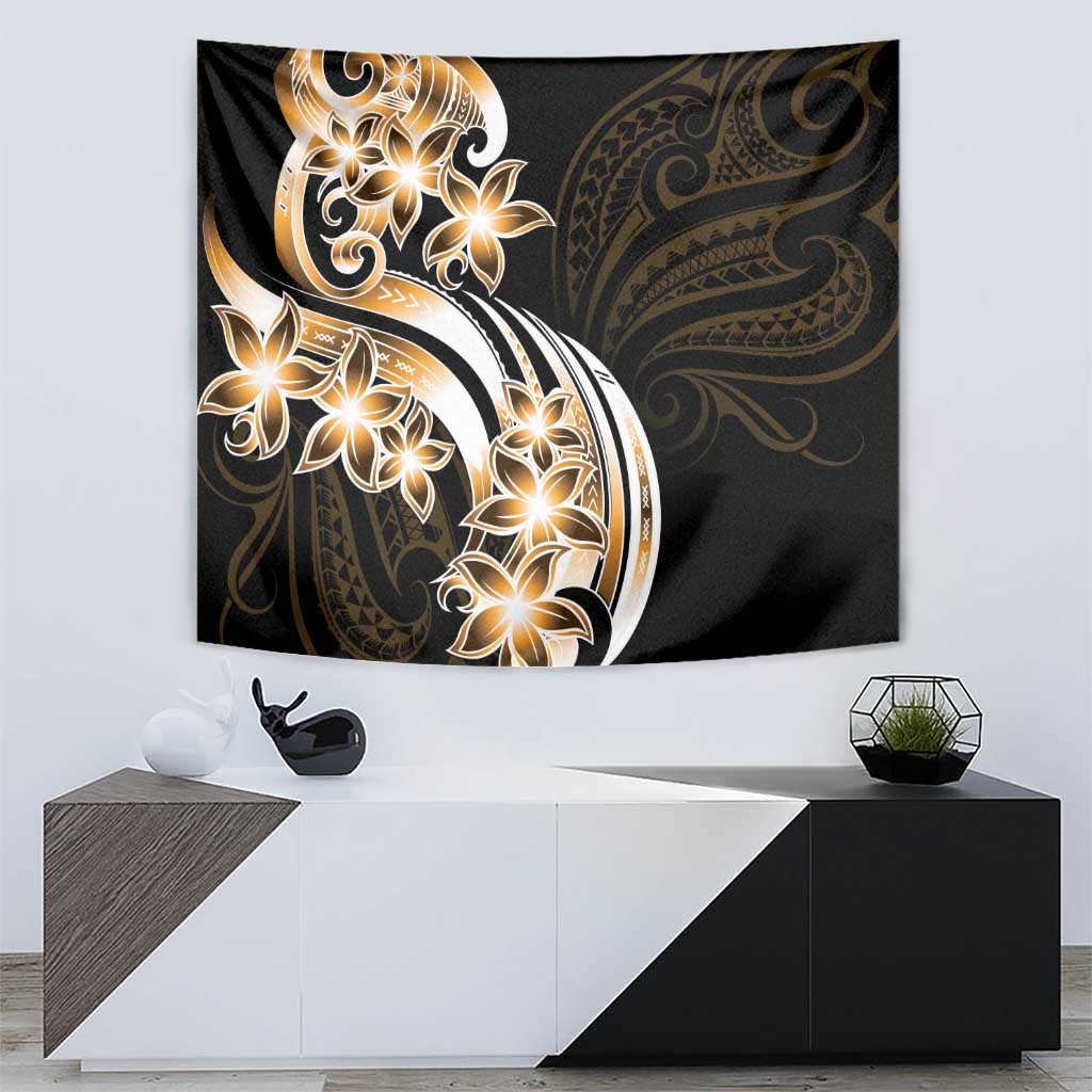 Plumeria Tribal Tattoo Tapestry Gold Polynesian Pattern