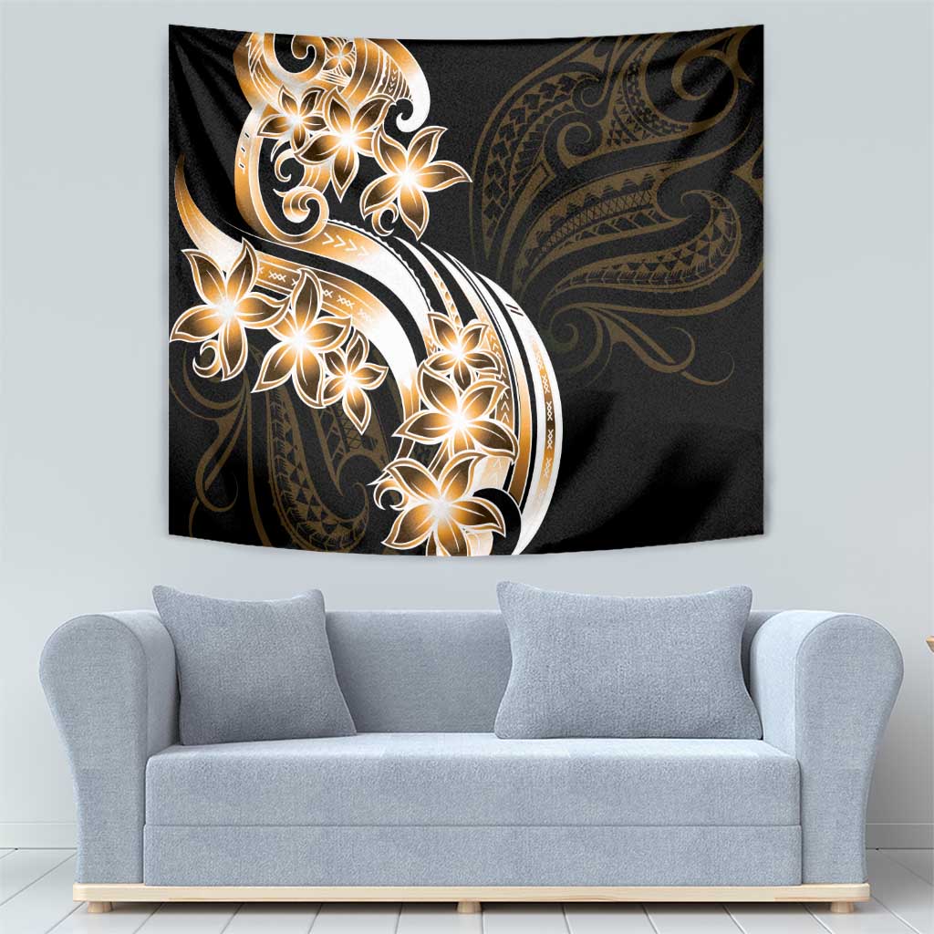 Plumeria Tribal Tattoo Tapestry Gold Polynesian Pattern