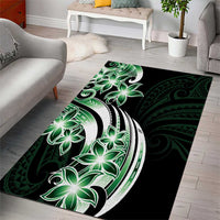 Plumeria Tribal Tattoo Area Rug Green Polynesian Pattern