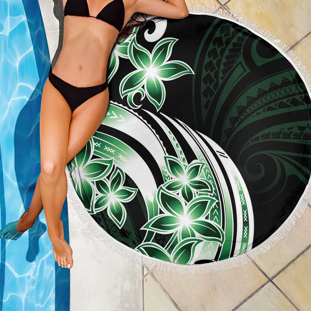 Plumeria Tribal Tattoo Beach Blanket Green Polynesian Pattern