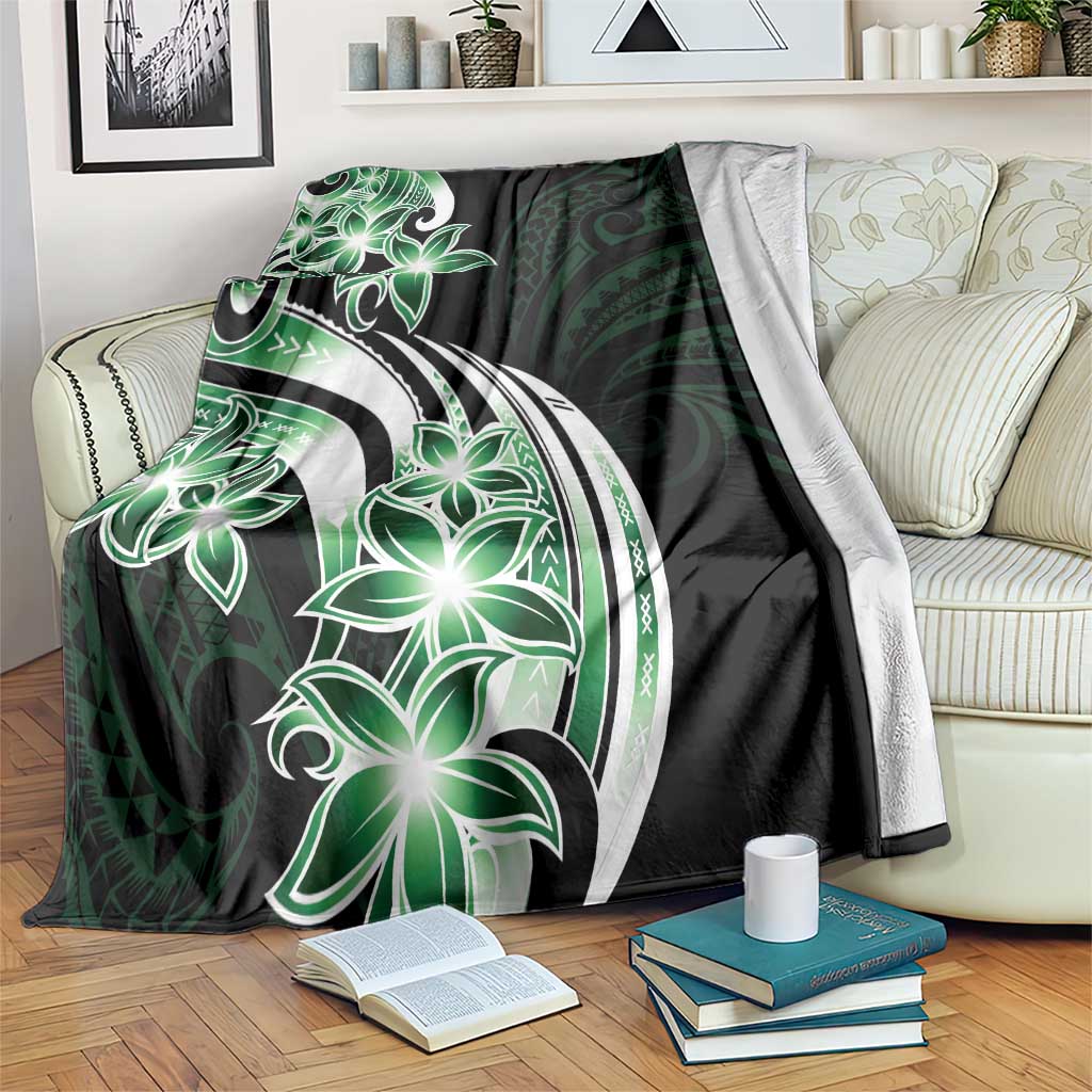 Plumeria Tribal Tattoo Blanket Green Polynesian Pattern