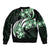 Plumeria Tribal Tattoo Bomber Jacket Green Polynesian Pattern