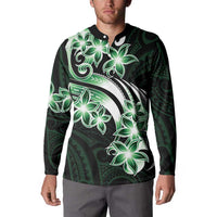 Plumeria Tribal Tattoo Button Sweatshirt Green Polynesian Pattern