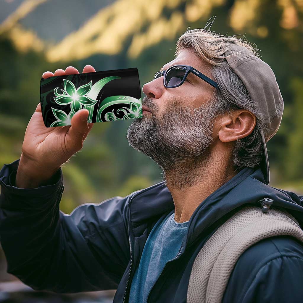 Plumeria Tribal Tattoo 4 in 1 Can Cooler Tumbler Green Polynesian Pattern