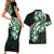 Plumeria Tribal Tattoo Couples Matching Short Sleeve Bodycon Dress and Hawaiian Shirt Green Polynesian Pattern