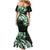 Plumeria Tribal Tattoo Family Matching Mermaid Dress and Hawaiian Shirt Green Polynesian Pattern