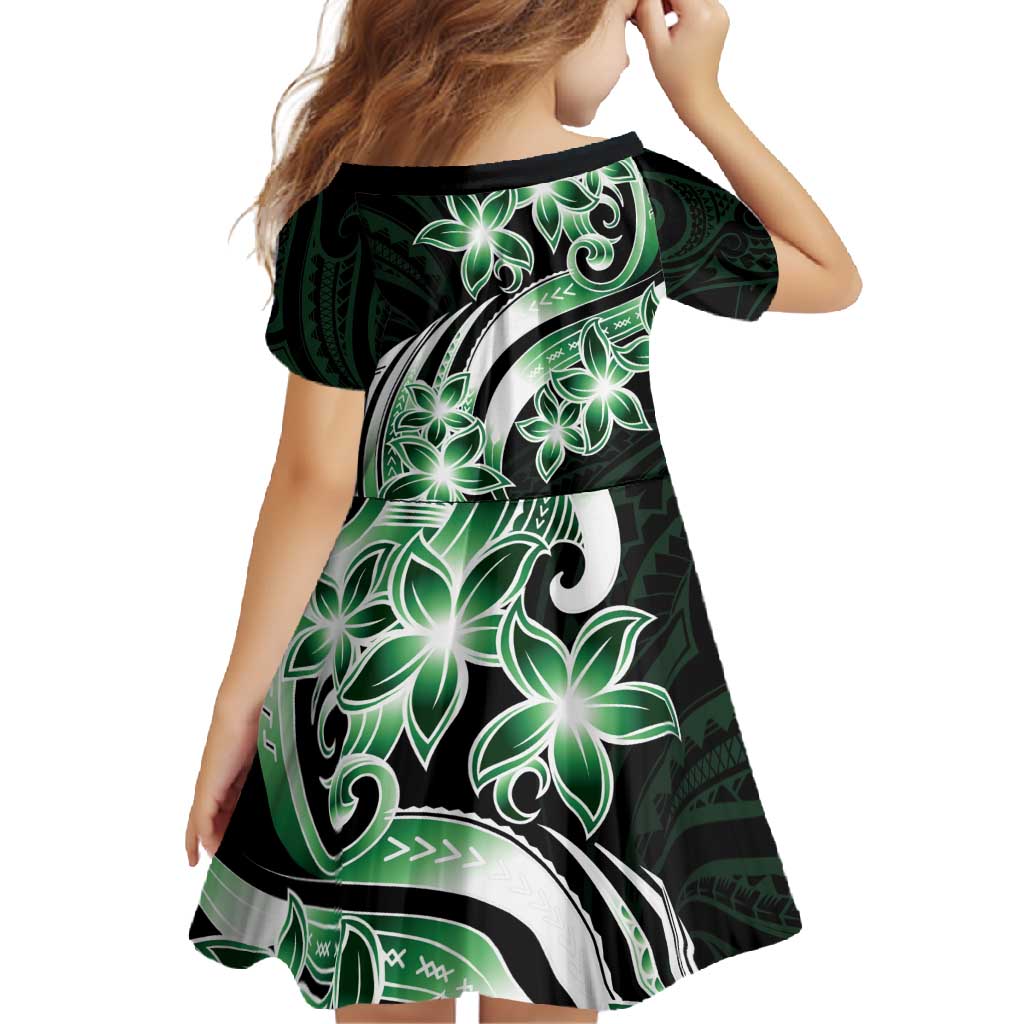 Plumeria Tribal Tattoo Family Matching Off Shoulder Maxi Dress and Hawaiian Shirt Green Polynesian Pattern