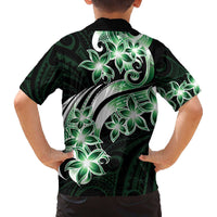 Plumeria Tribal Tattoo Family Matching Off Shoulder Short Dress and Hawaiian Shirt Green Polynesian Pattern