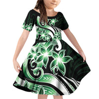 Plumeria Tribal Tattoo Family Matching Off Shoulder Short Dress and Hawaiian Shirt Green Polynesian Pattern