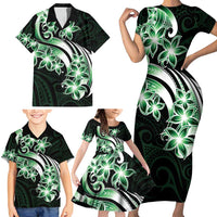 Plumeria Tribal Tattoo Family Matching Short Sleeve Bodycon Dress and Hawaiian Shirt Green Polynesian Pattern LT9 - Polynesian Pride