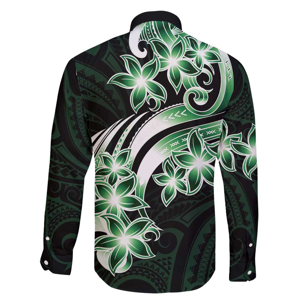 Plumeria Tribal Tattoo Family Matching Short Sleeve Bodycon Dress and Hawaiian Shirt Green Polynesian Pattern LT9 - Polynesian Pride
