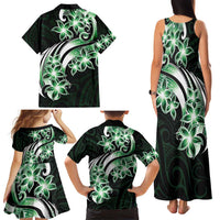 Plumeria Tribal Tattoo Family Matching Tank Maxi Dress and Hawaiian Shirt Green Polynesian Pattern