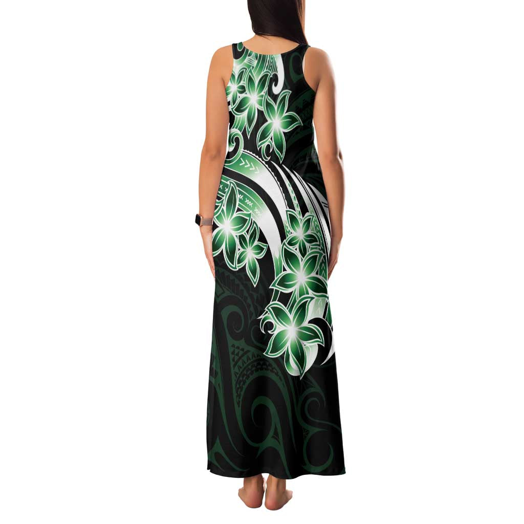 Plumeria Tribal Tattoo Family Matching Tank Maxi Dress and Hawaiian Shirt Green Polynesian Pattern
