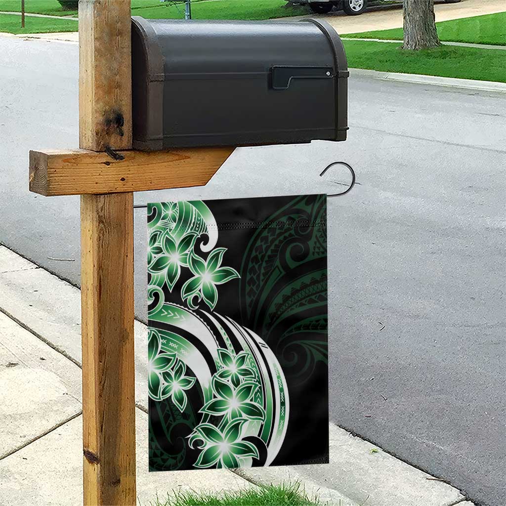 Plumeria Tribal Tattoo Garden Flag Green Polynesian Pattern