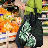 Plumeria Tribal Tattoo Grocery Bag Green Polynesian Pattern
