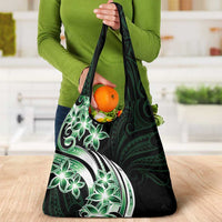 Plumeria Tribal Tattoo Grocery Bag Green Polynesian Pattern