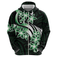 Plumeria Tribal Tattoo Hoodie Green Polynesian Pattern